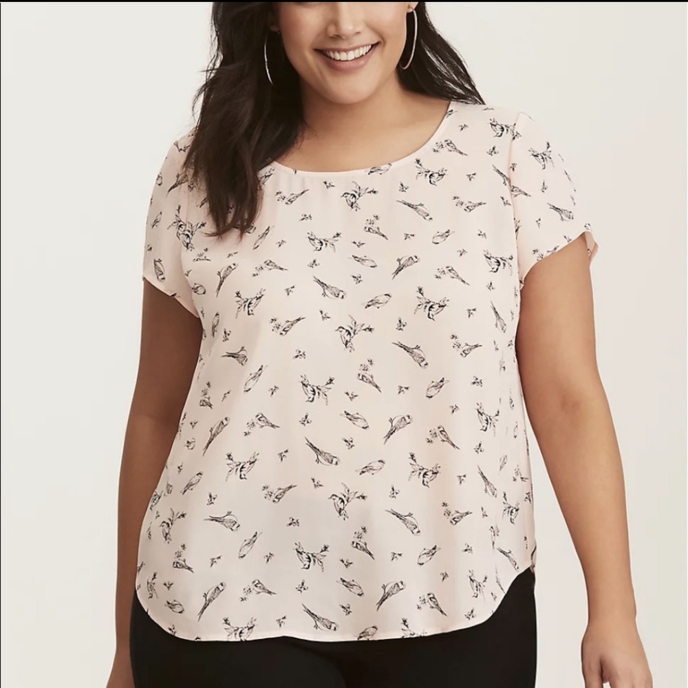 Torrid Pink Georgette Bird Print Top